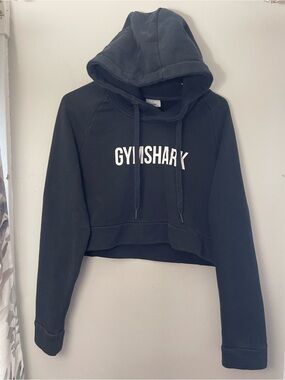 Gymshark Black Cropped Hoodie with White Logo